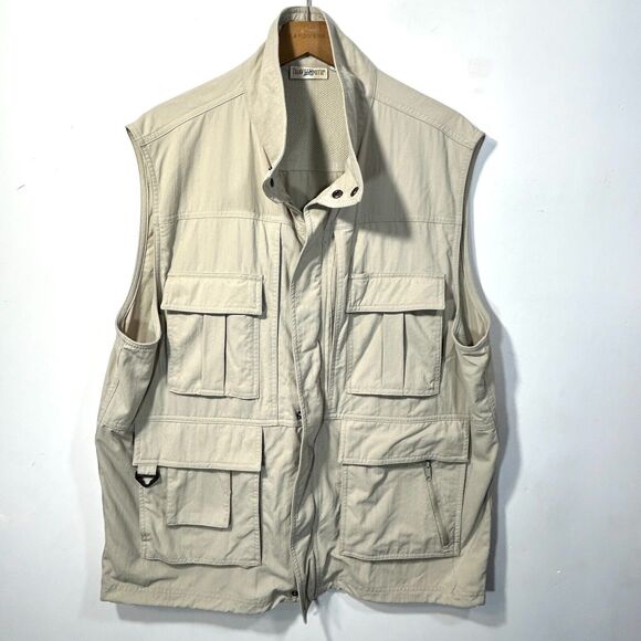 Travel Smith Mens XL Vest Map Pocket Beige Tan Nylon Full Zip D Ring XL - Picture 1 of 7